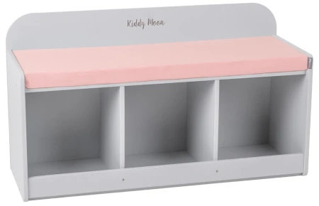 KiddyMoon Ławka z materacem BN-001 Mebel z półkami, szary/różowy