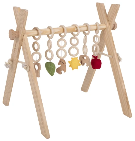 KiddyMoon Stojak gimnastyczny dla niemowląt BT-001 Zabawka edukacyjna, natural