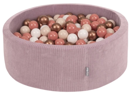 KiddyMoon Suchy basen okrągły STRIPES z piłeczkami 7 cm Zabawka basen piankowy, fioletowy: pastelowy beż-biały-miedziany-łososiowy