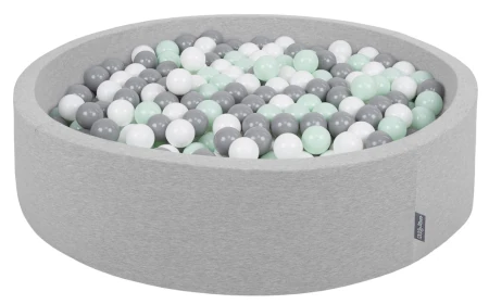 KiddyMoon Suchy basen okrągły z piłeczkami 7cm 120x30 Zabawka basen piankowy, jasnoszary: biały-szary-mięta