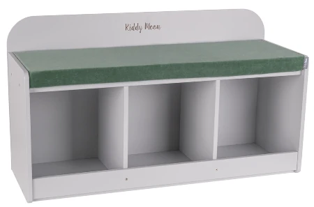 KiddyMoon Ławka z materacem BN-001 Mebel z półkami, szary/zieleń lasu