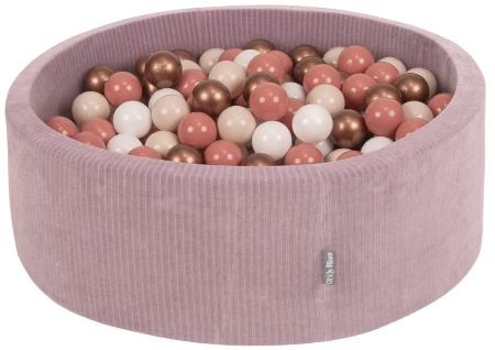 KiddyMoon Suchy basen okrągły STRIPES z piłeczkami 7 cm Zabawka basen piankowy, fioletowy: pastelowy beż-biały-miedziany-łososiowy