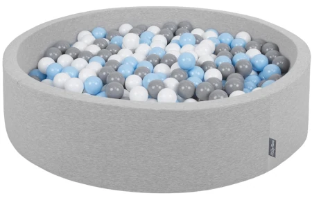 KiddyMoon Suchy basen okrągły z piłeczkami 7cm 120x30 Zabawka basen piankowy, jasnoszary: szary-biały-babyblue