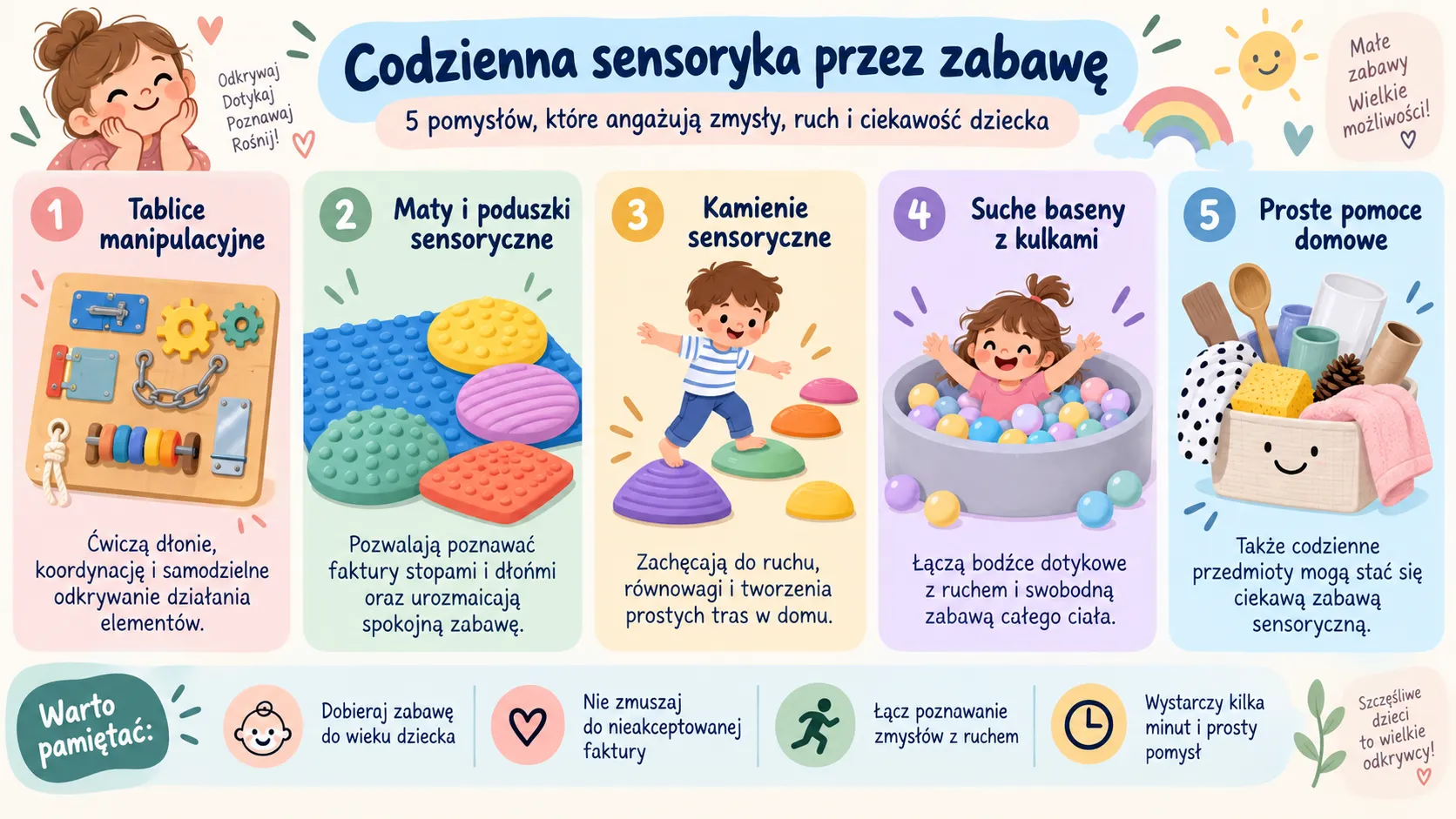 Codzienna sensoryka przez zabawę - 5 pomysłów, które angażują zmysły, ruch i ciekawość dziecka