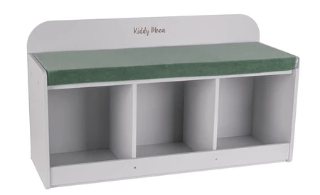 KiddyMoon Ławka z materacem BN-001 Mebel z półkami, szary/zieleń lasu