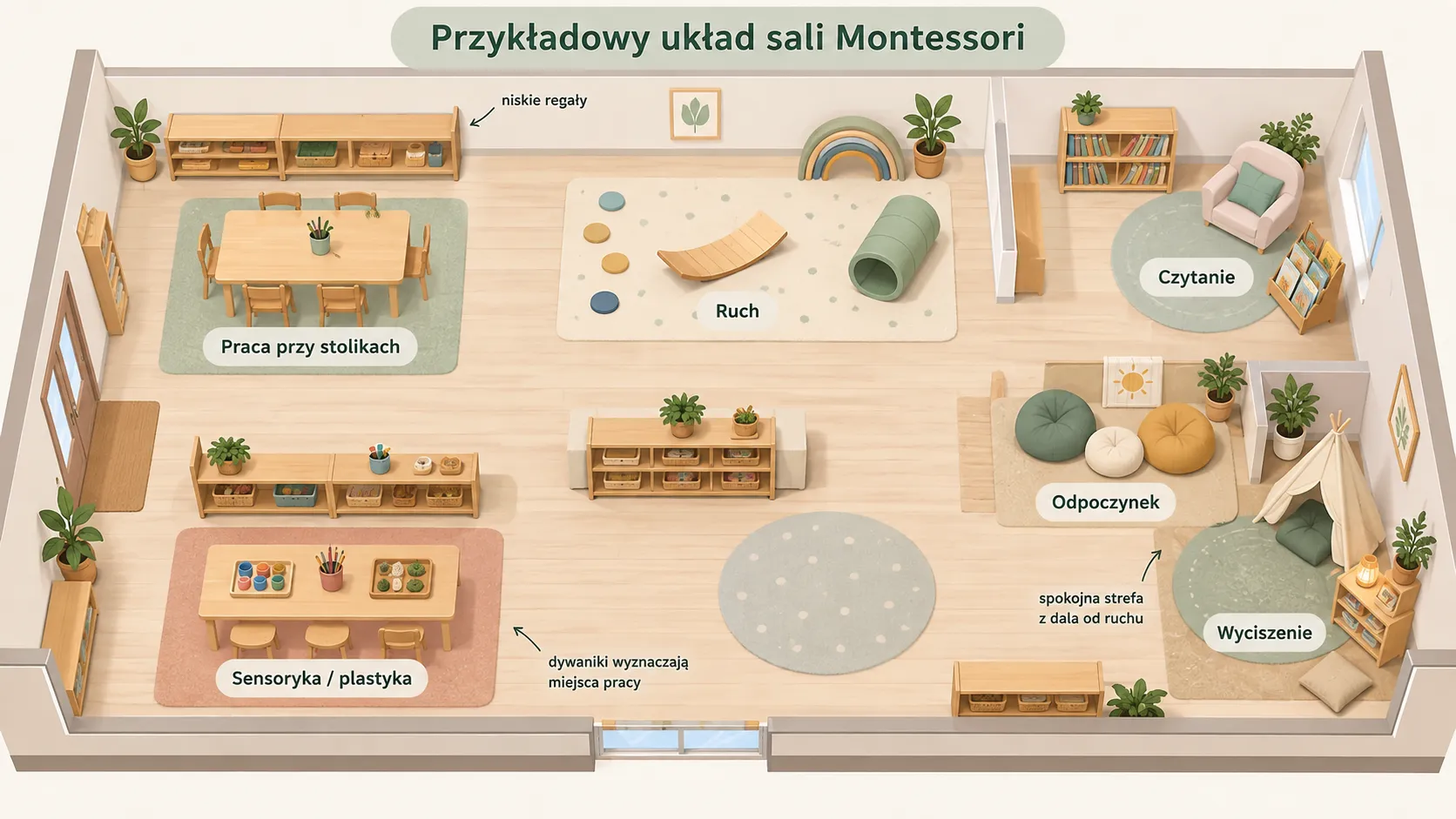 Przykładowy układ sali Montessori