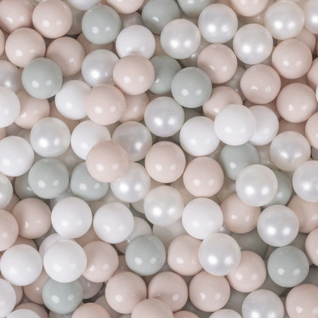 KiddyMoon Namiot dla dzieci NK-002 z piłeczkami 7cm Zabawka namiot dla dzieci, natural: biały-perła-pastelowy beż-zielonoszary