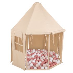 KiddyMoon Namiot dla dzieci NK-002 z piłeczkami 7cm Zabawka namiot dla dzieci, natural: pastelowy beż-łososiowy-biały