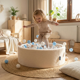 KiddyMoon TEDDY suchy basen okrągły z piłeczkami kremowy
