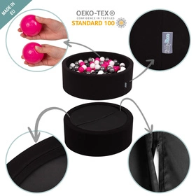 KiddyMoon Suchy basen okrągły z piłeczkami 7cm Zabawka basen piankowy, czarny: czarny-szary-perła