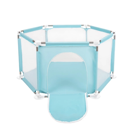 Sześciokąt składany KS-100X z piłeczkami 6cm Zabawka kojec, miętowy: perła-szary-transparent-babyblue-mięta