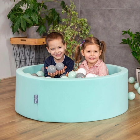 KiddyMoon Plastikowe piłeczki 7cm Zabawka zestaw kulek, biały-szary-mięta