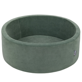 KiddyMoon Suchy basen okrągły VELVET z piłeczkami 7cm Zabawka basen piankowy, zieleń lasu: biały-szary-mięta