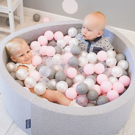 KiddyMoon Plastikowe piłeczki 7cm Zabawka zestaw kulek, perła-szary-transparent-pudrowy róż