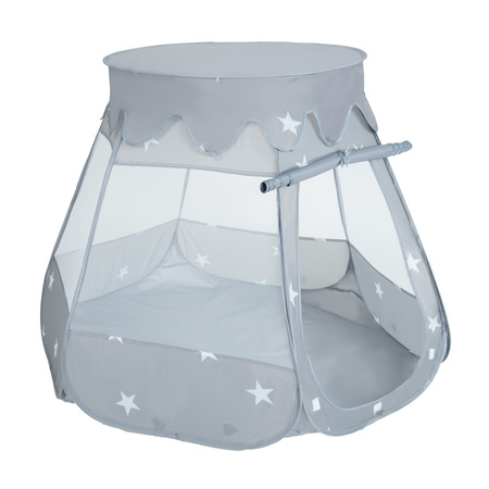 Namiot zamek NZ-100X z piłeczkami 6cm Zabawka namiot dla dzieci, szary: perła-szary-transparent-pudrowy róż