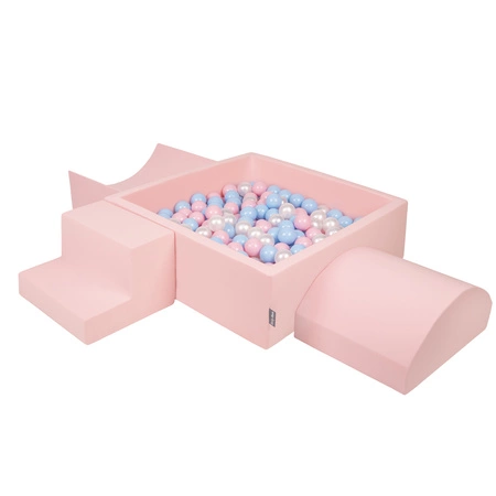KiddyMoon Piankowy plac zabaw PPZP-KW30D-134 z piłeczkami Zabawka plac zabaw, różowy: babyblue-pudrowy róż-perła
