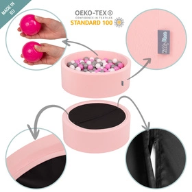 KiddyMoon Suchy basen okrągły VELVET z piłeczkami 7cm Zabawka basen piankowy, róż pustyni: pastelowy beż-pastelowy żółty-biały-mięta-pudrowy róż