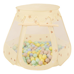 Namiot zamek NZ-100X z piłeczkami 7cm Zabawka namiot dla dzieci, jasny beż: pastelowy beż-pastelowy niebieski-pastelowy żółty-mięta