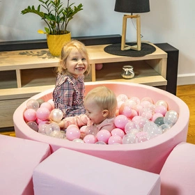 KiddyMoon Piankowy plac zabaw PPZP-OK30D-134 z piłeczkami Zabawka plac zabaw, różowy: pudrowy róż-ciemny róż-babyblue-mięta