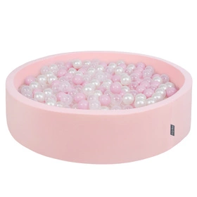 KiddyMoon Suchy basen okrągły z piłeczkami 7cm 120x30 Zabawka basen piankowy, różowy: pudrowy róż-perła-transparent