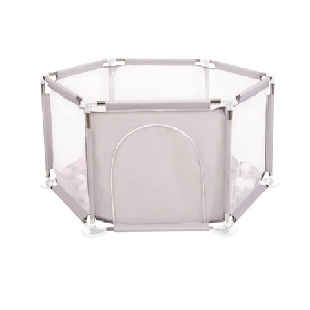 Sześciokąt składany KS-100X z piłeczkami 6cm Zabawka kojec, szary: biały-szary-pudrowy róż