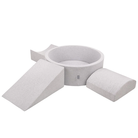 KiddyMoon Piankowy plac zabaw PPZP-OK30D-114 z piłeczkami Zabawka plac zabaw, jasnoszary: perła-szary-transparent-babyblue-mięta