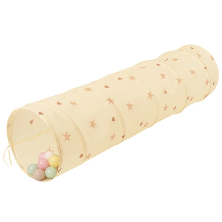 Tunel do zabawy TT-100X z piłeczkami 7cm Zabawka tunel, jasny beż: pastelowy beż-pastelowy żółty-biały-mięta-pudrowy róż
