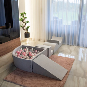 KiddyMoon Suchy basen okrągły z piłeczkami 7cm 120x30 Zabawka basen piankowy, różowy: pastelowy beż-pudrowy róż-perła