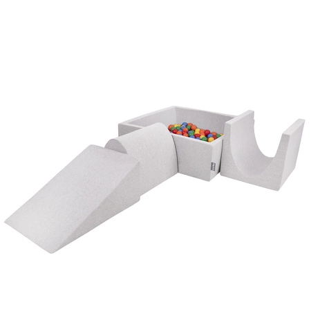 KiddyMoon Piankowy plac zabaw PPZP-KW30D-124 z piłeczkami Zabawka plac zabaw, jasnoszary: żółty-zielony-niebieski-czerwony-pomarańcz