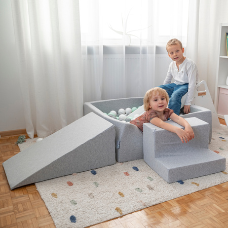 KiddyMoon Piankowy plac zabaw PPZP-KW30D-125 z piłeczkami Zabawka plac zabaw, jasnoszary: biały-szary-mięta