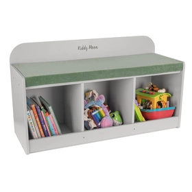 KiddyMoon Ławka z materacem BN-001 Mebel z półkami, szary/róż pustyni