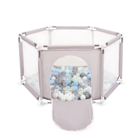 Sześciokąt składany KS-100X z piłeczkami 6cm Zabawka kojec, szary: perła-szary-transparent-babyblue-mięta