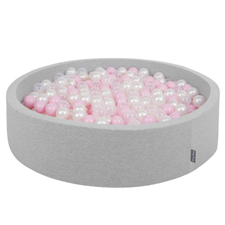 KiddyMoon Suchy basen okrągły z piłeczkami 7cm 120x30 Zabawka basen piankowy, jasnoszary: pudrowy róż-perła-transparent