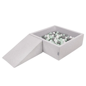 KiddyMoon Piankowy plac zabaw PPZP-KW30D-112 z piłeczkami Zabawka plac zabaw, jasnoszary: biały-szary-mięta