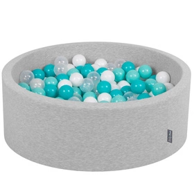 KiddyMoon Suchy basen okrągły z piłeczkami 7cm Zabawka basen piankowy, jasnoszary: jasny turkus-biały-transparent-turkus
