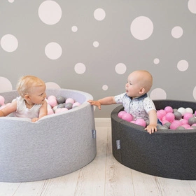 KiddyMoon Suchy basen okrągły z piłeczkami 7cm Zabawka basen piankowy, ciemnoszary: szary-biały-róż
