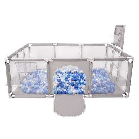 Boisko BO-100X z piłeczkami 6cm Zabawka kojec, szary: niebieski-babyblue-perła