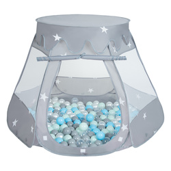 Namiot zamek NZ-100X z piłeczkami 6cm Zabawka namiot dla dzieci, szary: perła-szary-transparent-babyblue-mięta