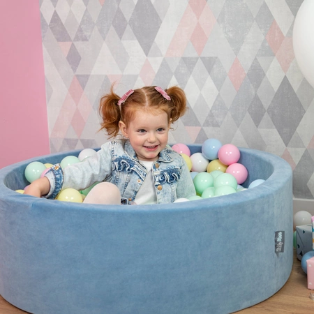 KiddyMoon Suchy basen okrągły VELVET z piłeczkami 7cm Zabawka basen piankowy, róż pustyni: pastelowy beż-brązowy-biały