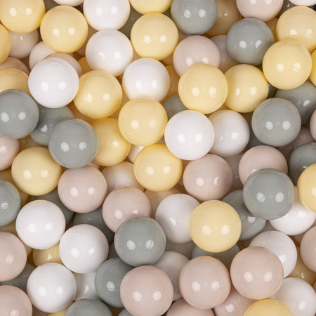 KiddyMoon Plastikowe piłeczki 7cm Zabawka zestaw kulek, pastelowy beż-zielonoszary-pastelowy żółty-biały