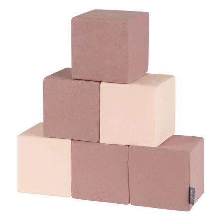 KiddyMoon Miękkie klocki 14cm Zabawka klocki z pianki, sześciany: wrzosowy-beżowy