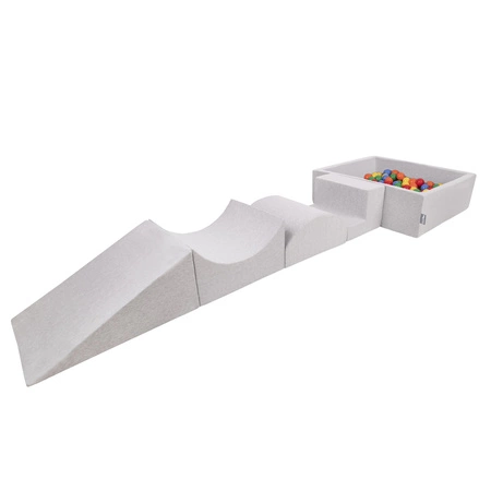 KiddyMoon Piankowy plac zabaw PPZP-KW30D-115 z piłeczkami Zabawka plac zabaw, jasnoszary: żółty-zielony-niebieski-czerwony-pomarańcz