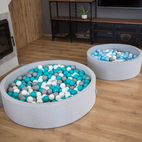KiddyMoon Suchy basen okrągły z piłeczkami 7cm 120x30 Zabawka basen piankowy, granatowy: babyblue-niebieski-perła