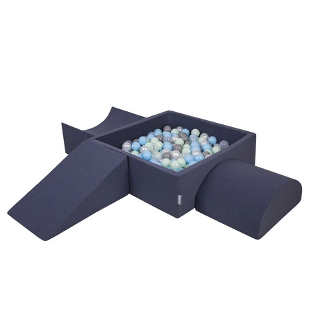 KiddyMoon Piankowy plac zabaw PPZP-KW30D-114 z piłeczkami Zabawka plac zabaw, granatowy: perła-szary-transparent-babyblue-mięta