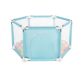 Sześciokąt składany KS-100X z piłeczkami 6cm Zabawka kojec, miętowy: żółty-zielony-niebieski-czerwony-pomarańcz