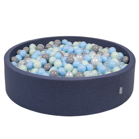 KiddyMoon Suchy basen okrągły z piłeczkami 7cm 120x30 Zabawka basen piankowy, granatowy: perła-szary-transparent-babyblue-mięta