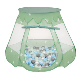 Namiot zamek NZ-100X z piłeczkami 6cm Zabawka namiot dla dzieci, miętowy: perła-szary-transparent-babyblue-mięta