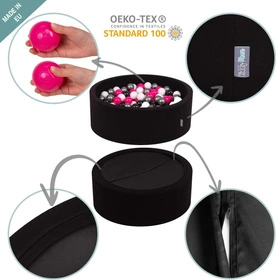 KiddyMoon Suchy basen okrągły z piłeczkami 7cm Zabawka basen piankowy, czarny: zielony-czerwony