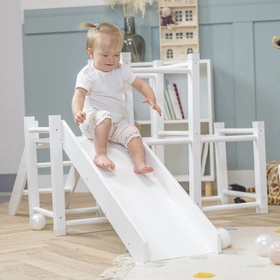 KiddyMoon Drewniany plac zabaw PG-001 Zabawka zjeżdżalnia, biały