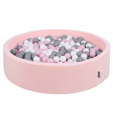 KiddyMoon Suchy basen okrągły z piłeczkami 7cm 120x30 Zabawka basen piankowy, różowy: biały-szary-pudrowy róż